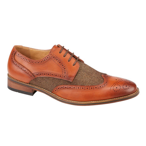 Charles Southwell Durham Men's Quality Tan Leather & Tweed Oxford Brogue Shoes