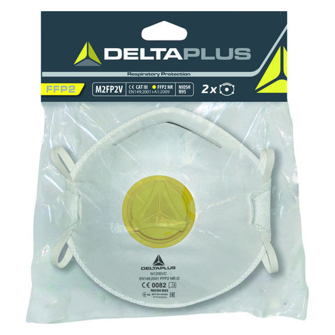 Delta Plus M2FP2V FFP2 P2 Valved Disposable Dust Mask Face Masks - Pack of 2