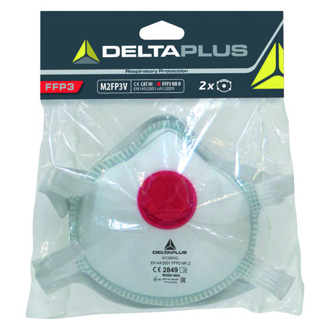 Delta Plus M2FP3V FFP3 P3 Disposable Face Mask Dust Mask Respirators - Pack of 2