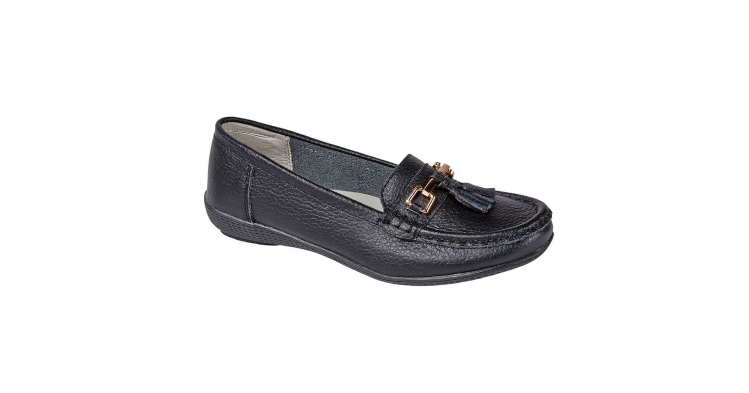 Jo and Joe Nautical Ladies Black Leather Slip On Shoes Tassel Loafer