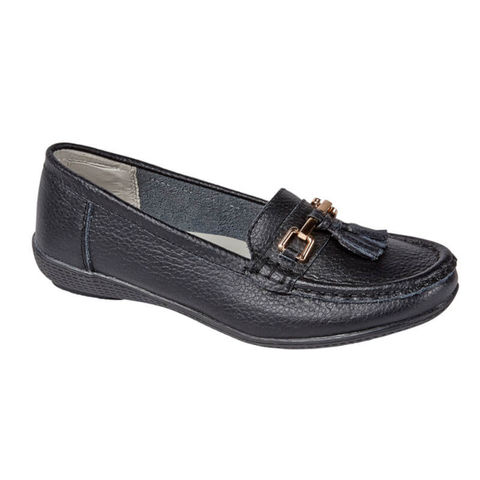 Jo and Joe Nautical Ladies Black Leather Comfort Slip On Shoes Tassel Loafer