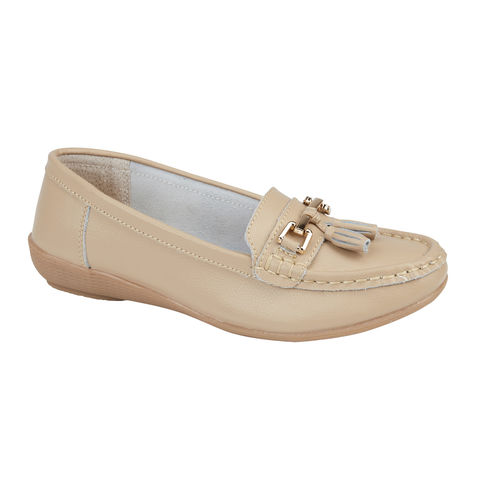 Jo and Joe Nautical Ladies Sand Leather Comfort Slip On Shoes Tassel Loafer