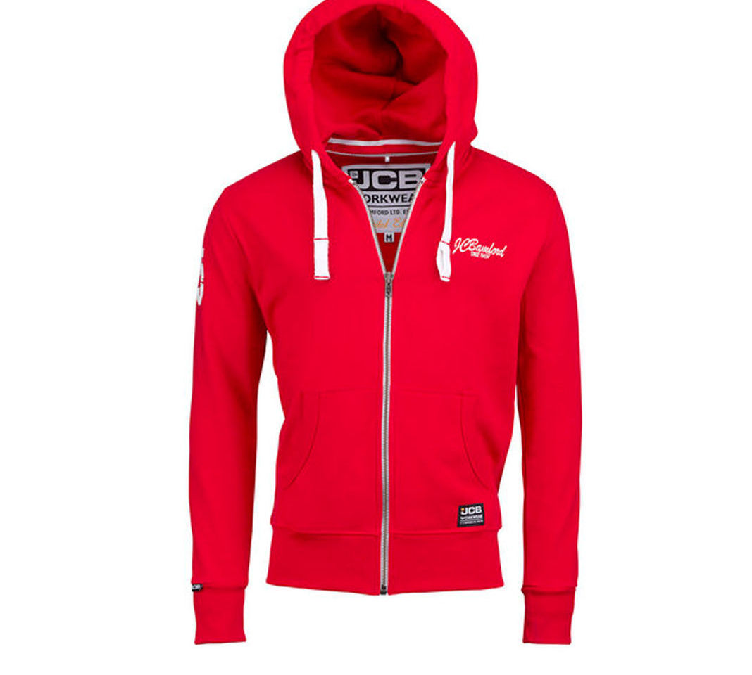 JCB Bamford Ltd Edition Mens Red Hooded Sweatshirt Work Hoodie