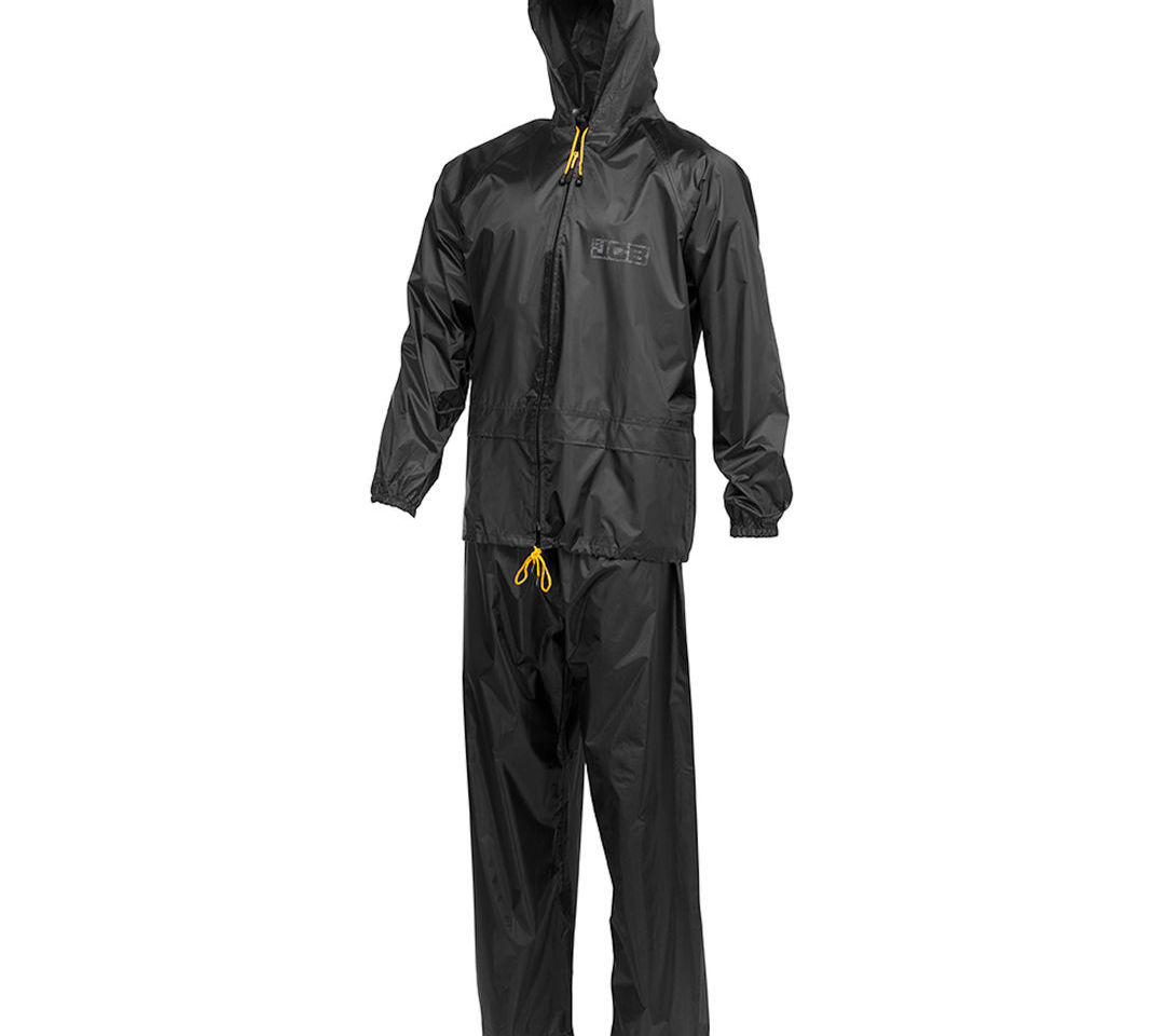 JCB Black Waterproof Two Piece Stormsuit Rain Suit PVC Coated Jacket & Trousers