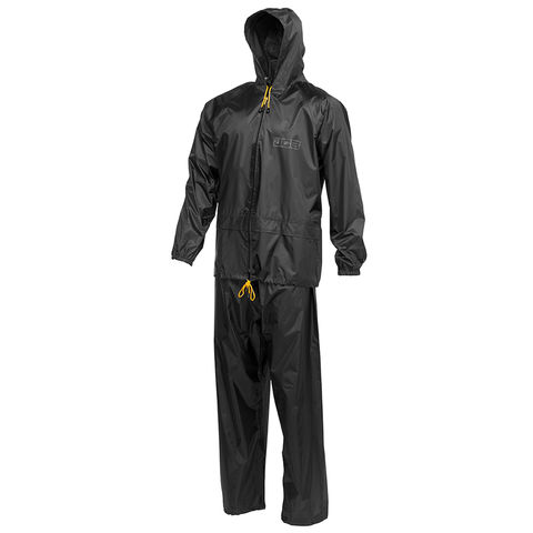 JCB Black Waterproof Two Piece Stormsuit Rain Suit PVC Coated Jacket & Trousers