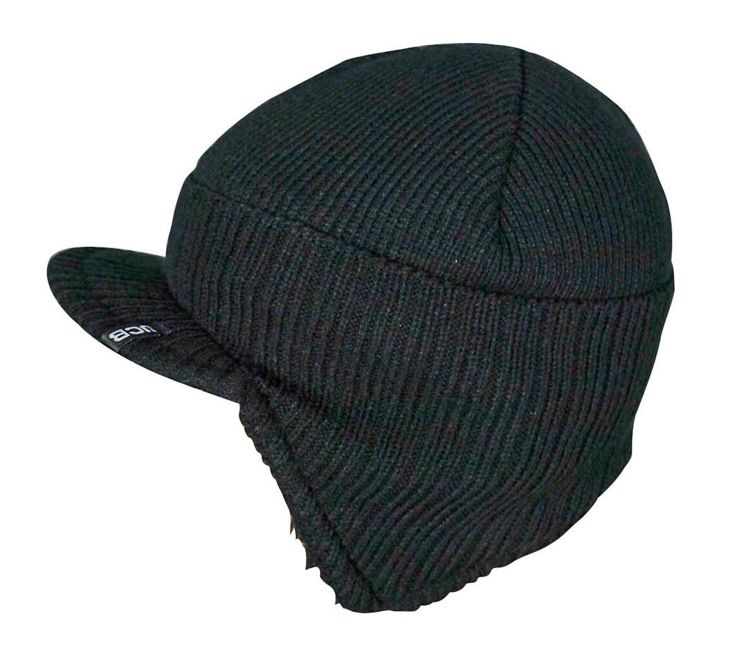 JCB Mens Black Peaked Knitted Beanie Thermal Sherpa Fleece Lined Winter Hat
