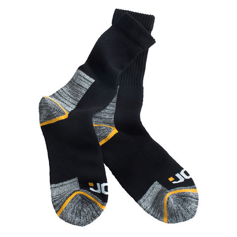JCB Mens Heavy Duty Black Reinforced Trade Work Socks - Pack of 2 Pairs