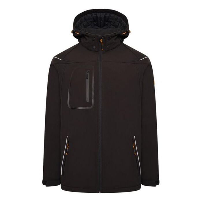 JCB Trade Mens Black Breathable Windproof Hooded Softshell Jacket