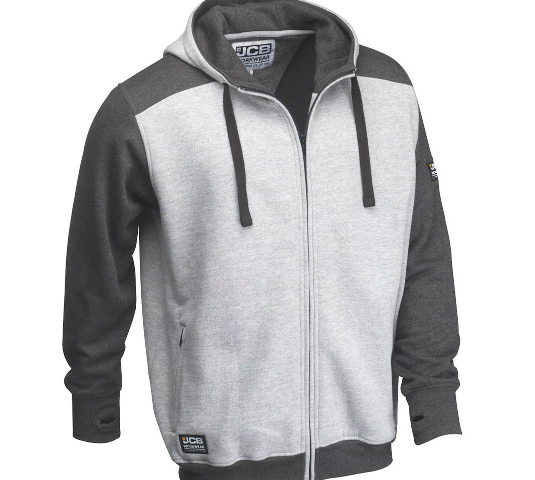 JCB Trade Two-Tone Grey Hooded Top Hoodie Sweatshirt Work Hoody