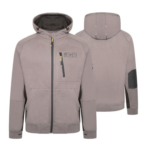 JCB Zip Thru Grey Heavyweight Hooded Sweatshirt Top Hoodie Work Top Hoody