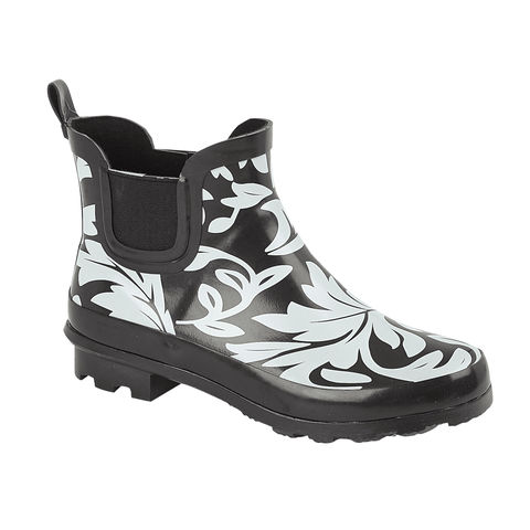 LJ&R Ambleside Ladies Black Floral Print Ankle Wellington Boots Short Wellies