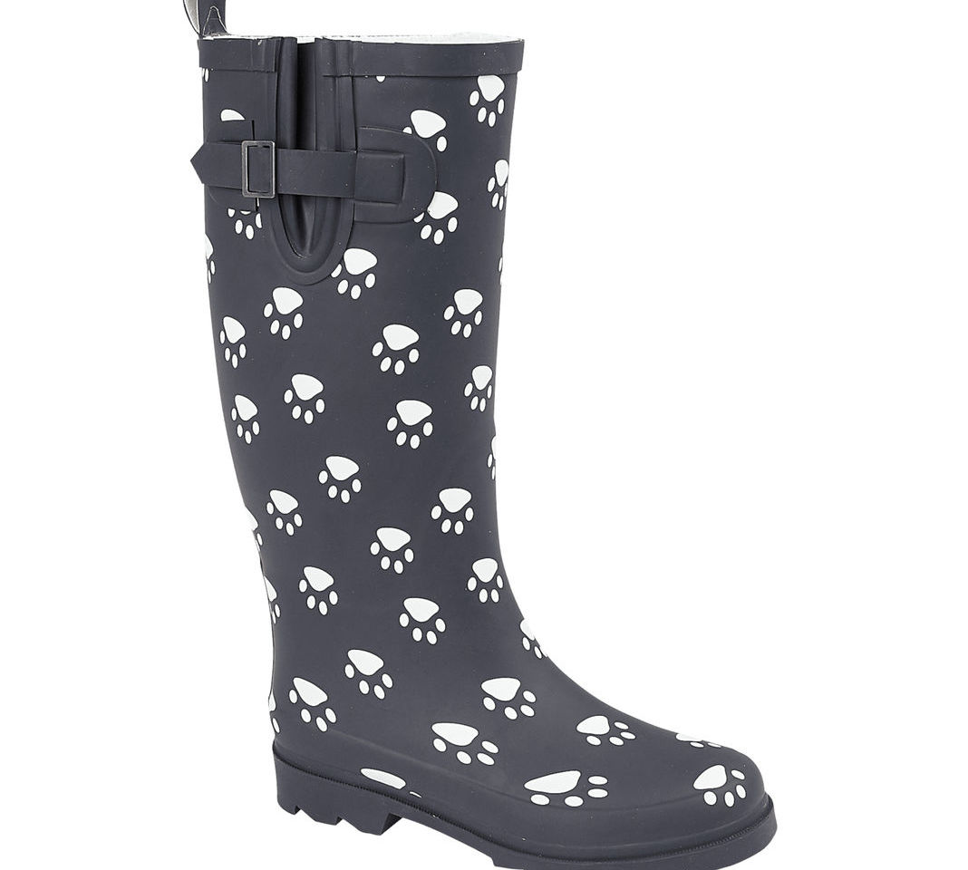 LJ&R Paws Ladies PVC Navy Blue Dog Paw Print Wellington Boots Wellies Rainboots