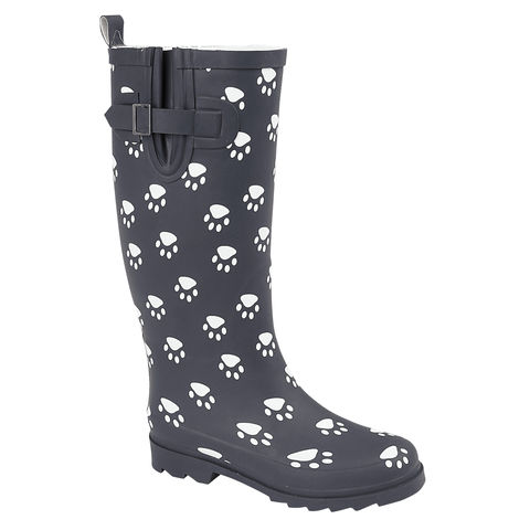 LJ&R Paws Ladies PVC Navy Blue Dog Paw Print Wellington Boots Wellies Rainboots
