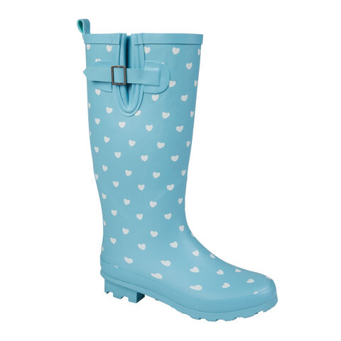 LJ&R Woodstock Ladies PVC Teal Heart Print Wellington Boots Wellies Rainboots