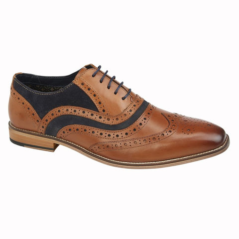 Roamers M001BT Mens Formal Fashion Tan Leather & Navy Suede Oxford Brogue Shoes