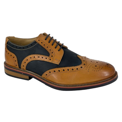 Roamers M290B Mens Formal Fashion Dark Tan and Navy Leather Oxford Brogue Shoes