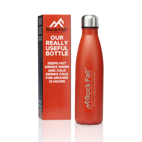 Rock Fall 500ml Red Metal Thermal Drinks Bottle With Stainless Steel Lid