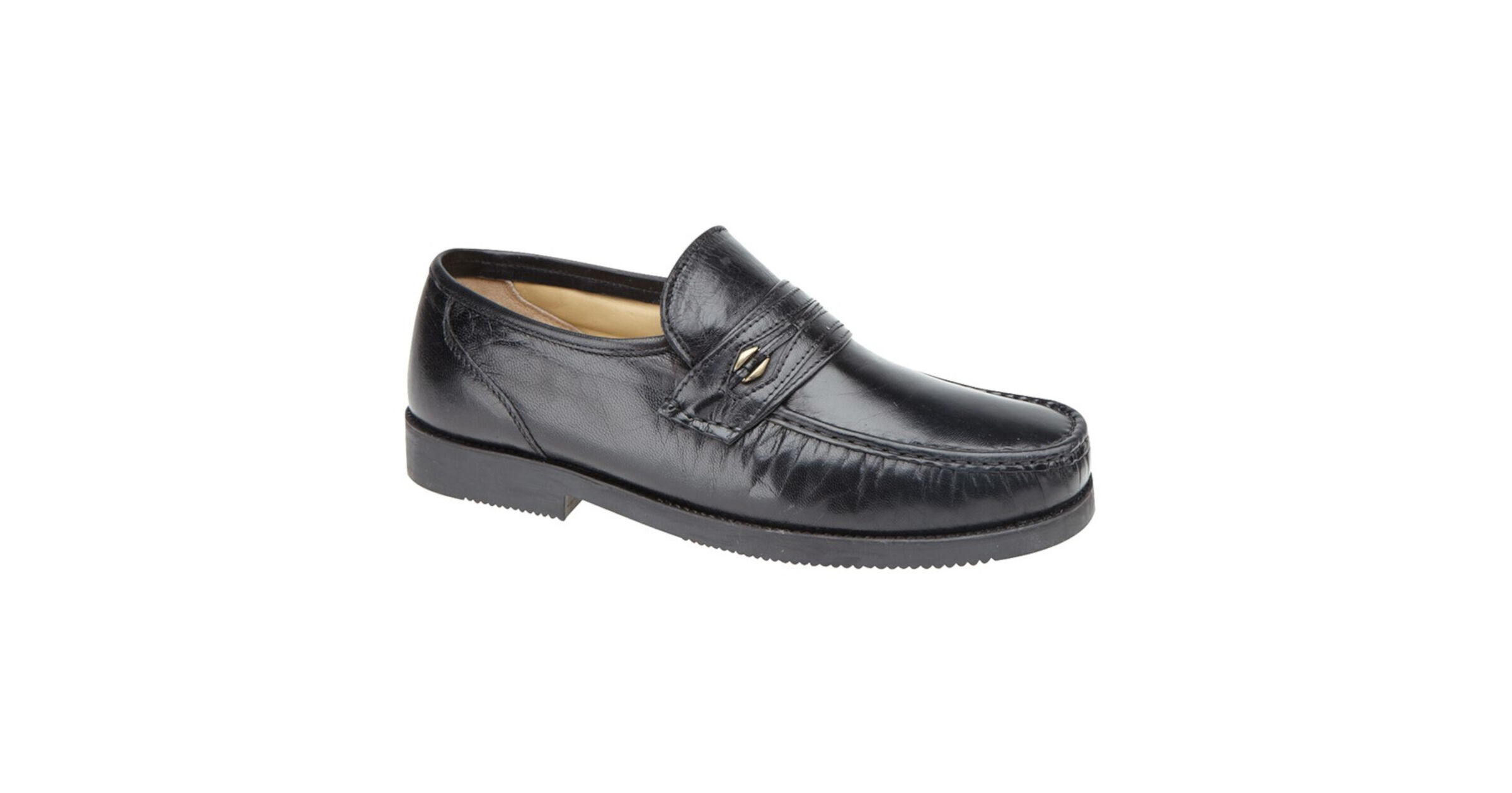 Mens black leather slip on shoes discount