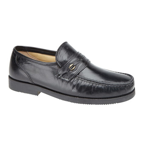 Scimitar M478A Mens Black Leather Slip On Saddle Trim Moccasin Casual Shoes