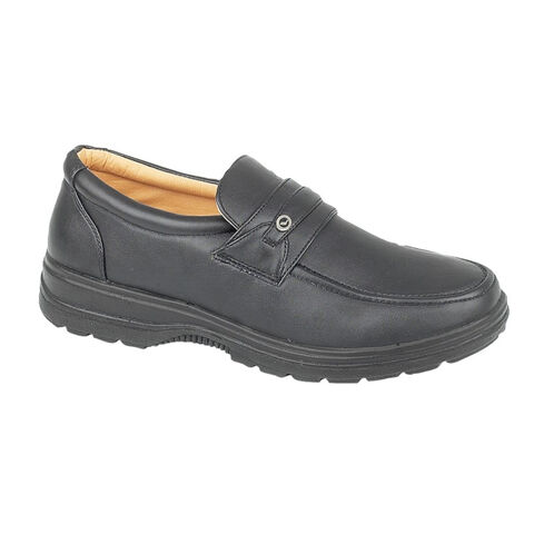 Scimitar M825A Mens Black Leather Slip On Wide Fitting Apron Saddle Casual Shoes