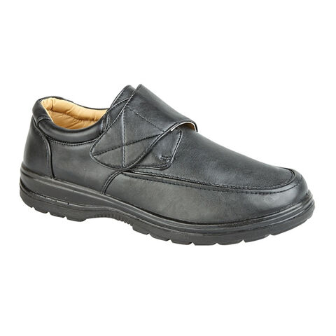Scimitar M826A Mens Black Leather Touch Fastened Wide Fitting Casual Shoes