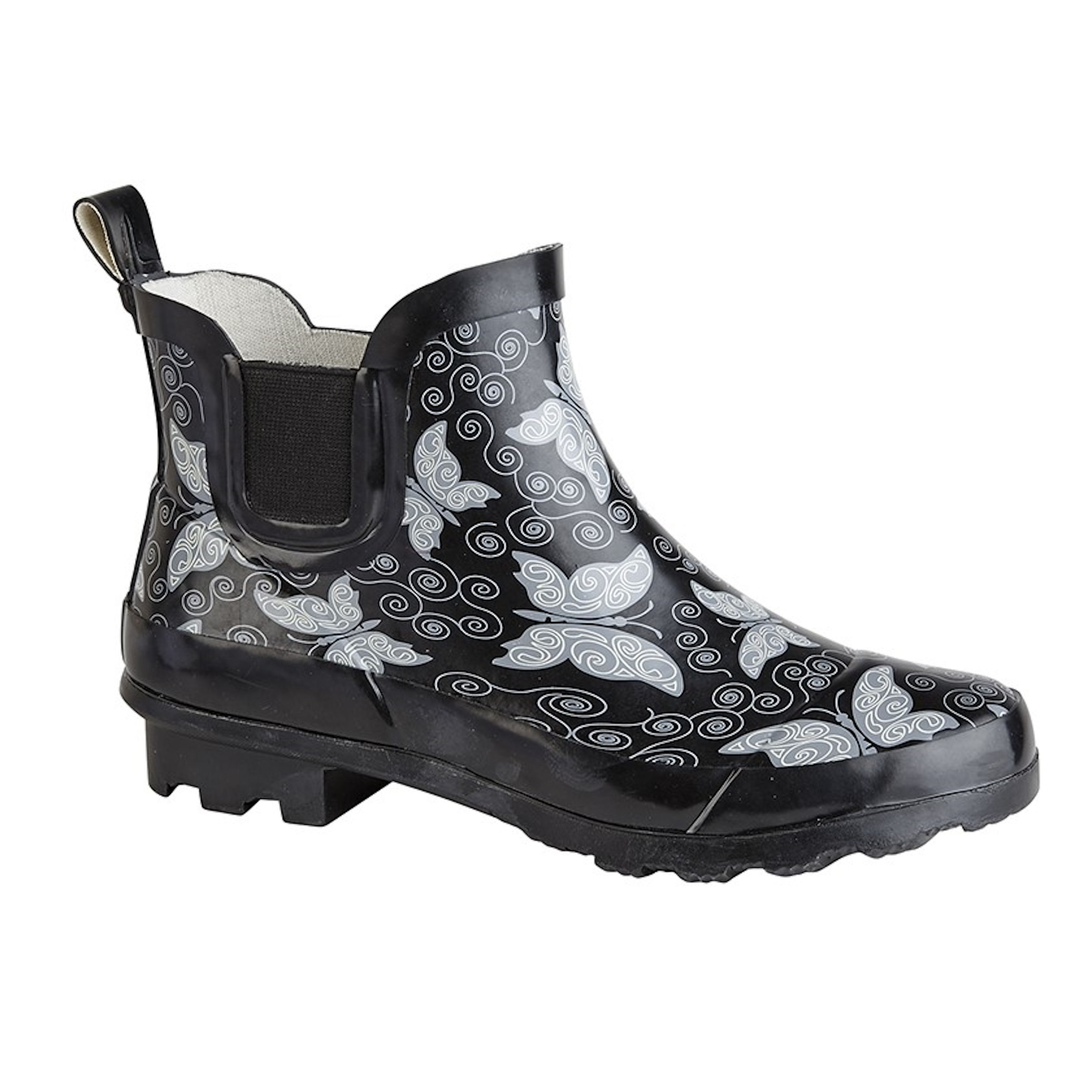 Womens Black Butterfly Print Wellington Wellies Short Ankle Boots UK Sizes 3-9