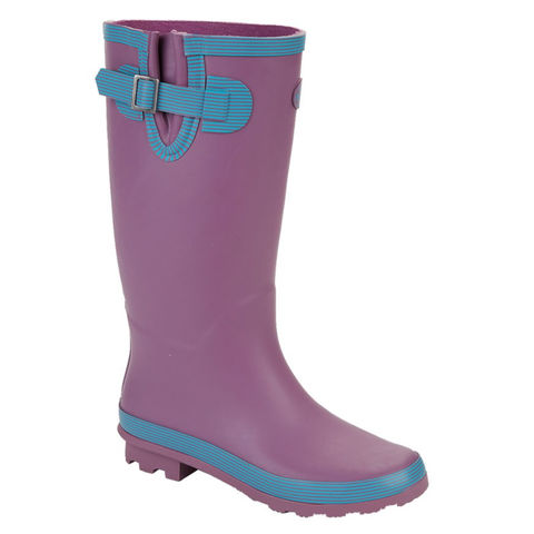 Stormwells Lilac Turquoise Stripe Ladies Wide Fit Calf Wellington Boots Wellies