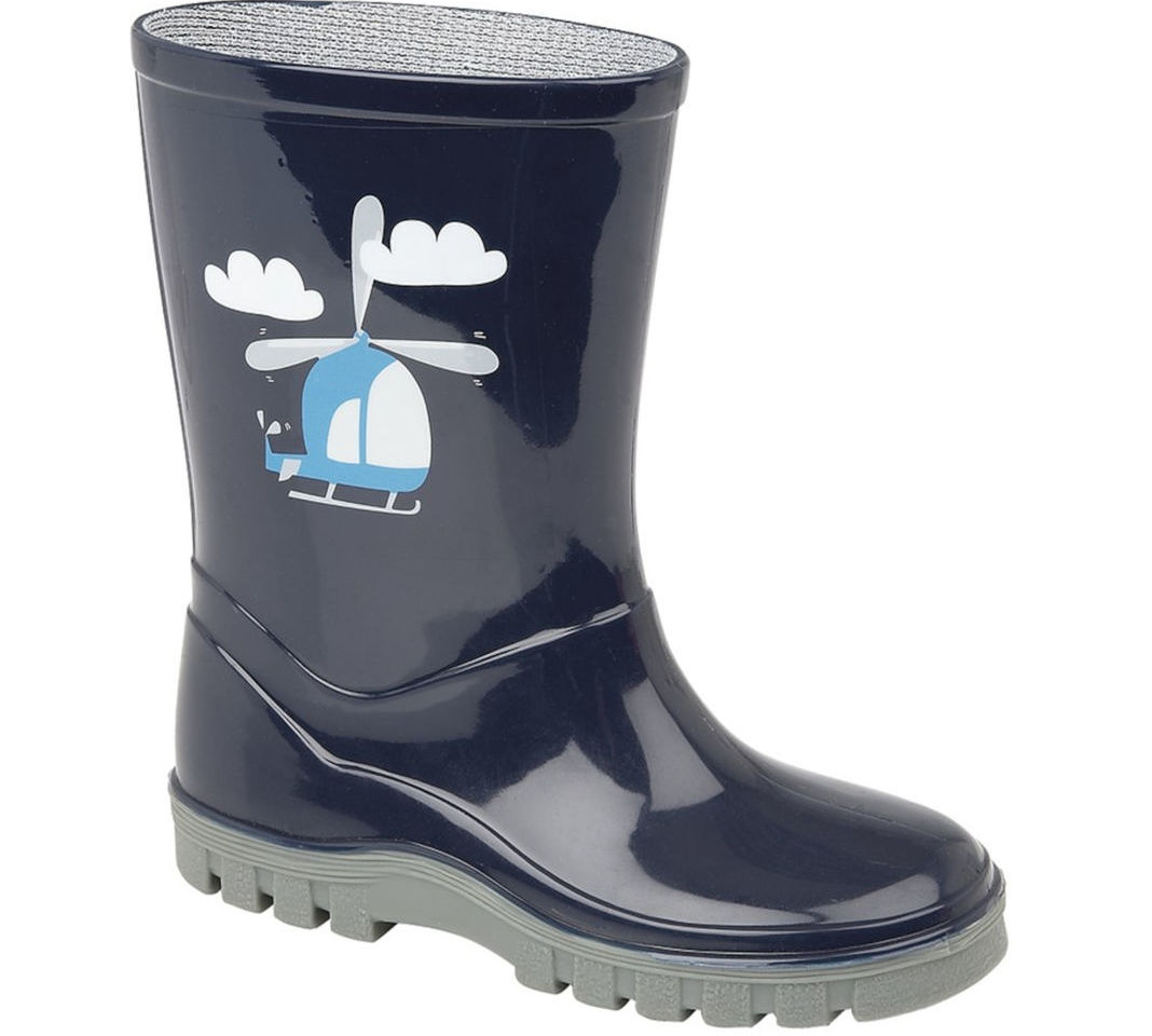 Stormwells Navy Blue Boys Helicopter Kids Wellington Boots Childrens Wellies