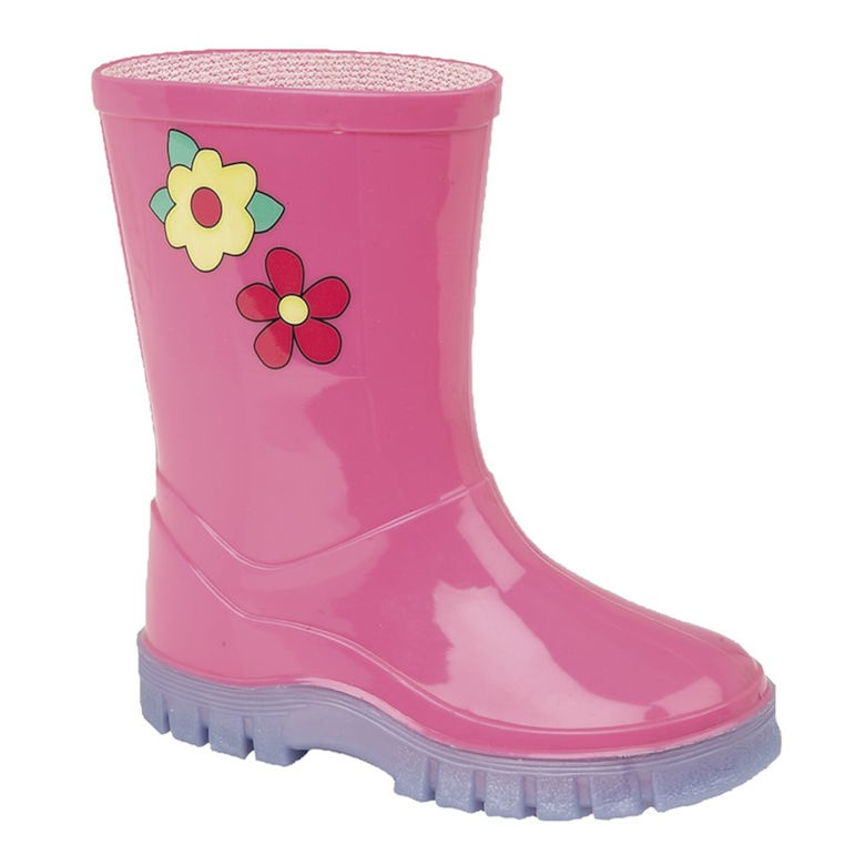 Stormwells Puddle Girls Pink Flowers Kids Wellington Boots Childrens Wellies