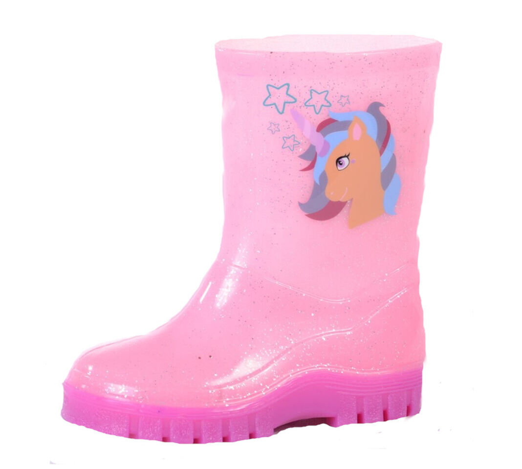 Stormwells W216PK Girls Pink Sparkle Unicorn Infants Wellington Boots