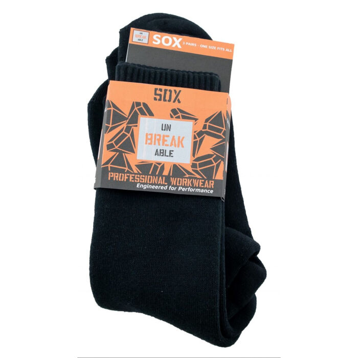 Unbreakable U500 Sox Thick Black Work Socks - Pack of 3 Pairs