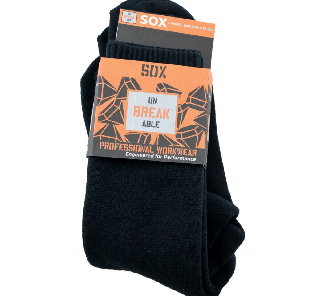 Unbreakable U500 Sox Thick Black Work Socks - Pack of 3 Pairs