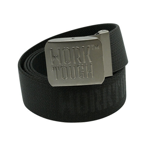 Work Tough Mens Ergonomic Stretch Black Webbing 120cm Adjustable Belt - One Size